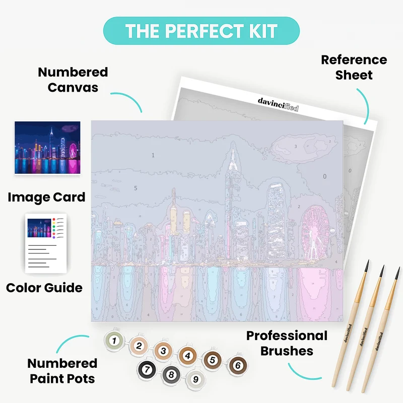 Neon City Skyline at Night - Paint by Numbers Kit