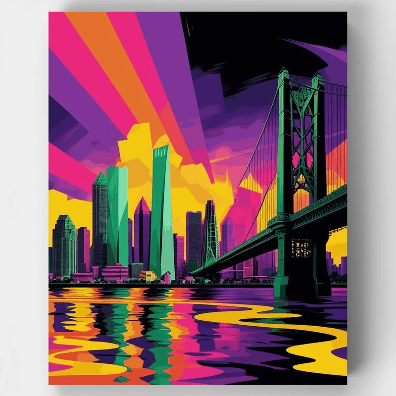 Vibrant City Skyline with Bridge - Paint by Numbers Kit