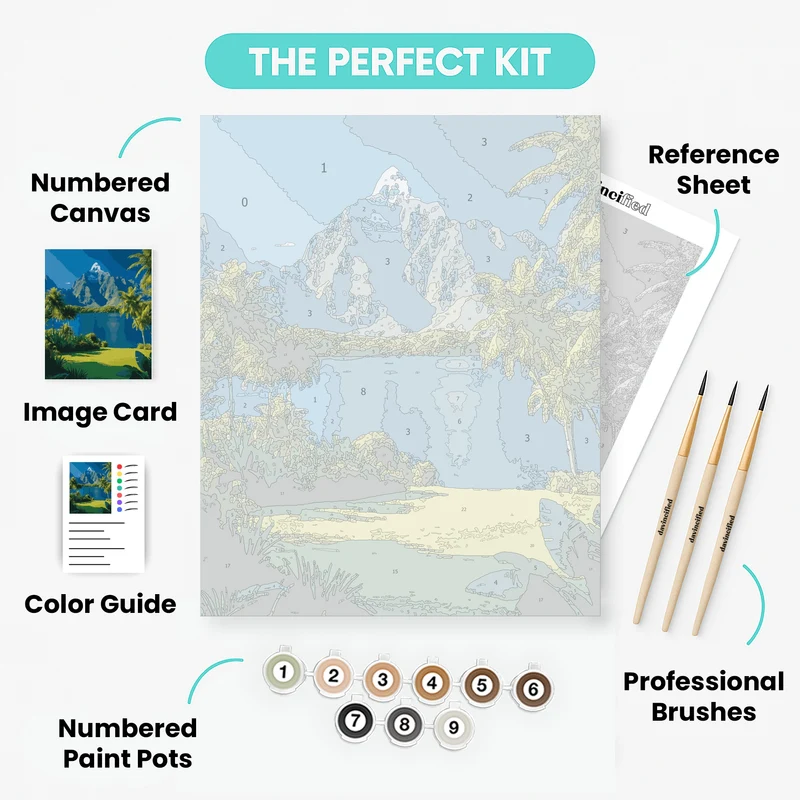 Tropical Paradise Mountain Lake - Paint by Numbers Kit
