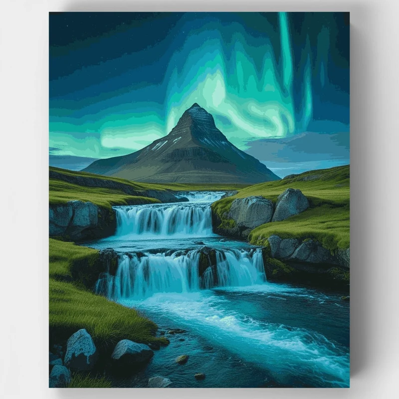 Northern Lights Over Kirkjufell Mountain - Paint by Numbers Kit