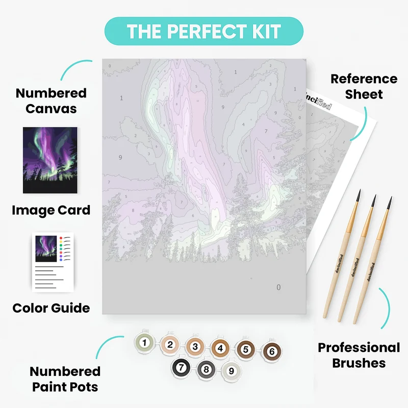 Mystical Aurora Forest Landscape - Paint by Numbers Kit