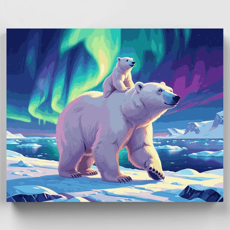 Polar Bears Under Northern Lights - Paint by Numbers Kit