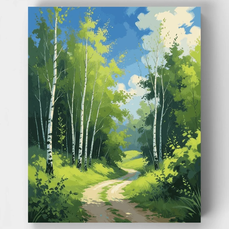 Serene Birch Forest Path - Paint by Numbers Kit
