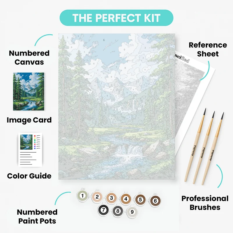Alpine Valley Waterfall Paradise - Paint by Numbers Kit