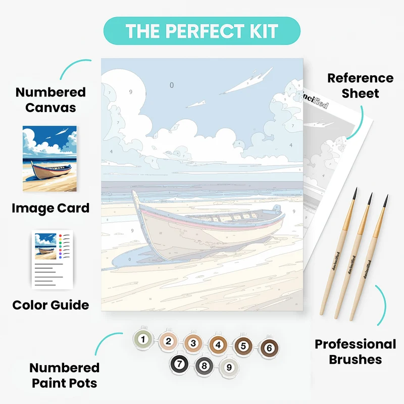 Coastal Boat on Sandy Beach - Paint by Numbers Kit
