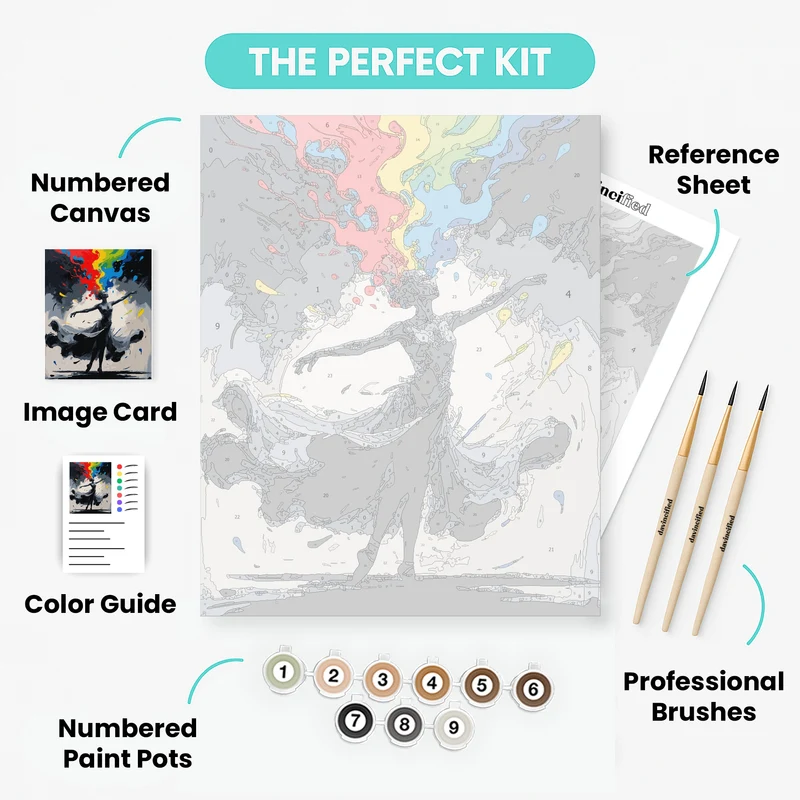 Dancing Woman with Colorful Paint Explosion - Paint by Numbers Kit