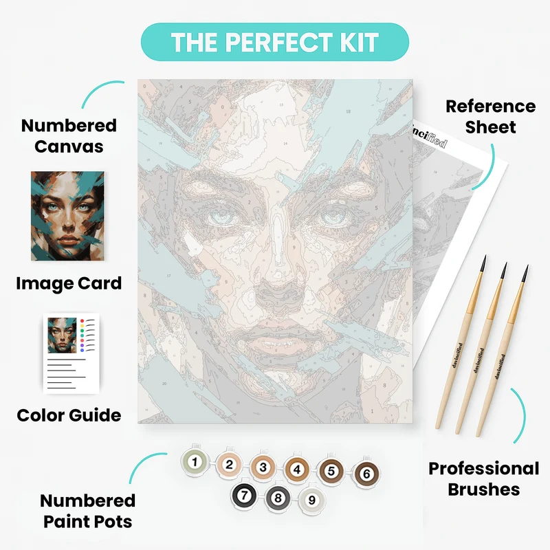 Abstract Portrait with Turquoise Brushstrokes - Paint by Numbers Kit