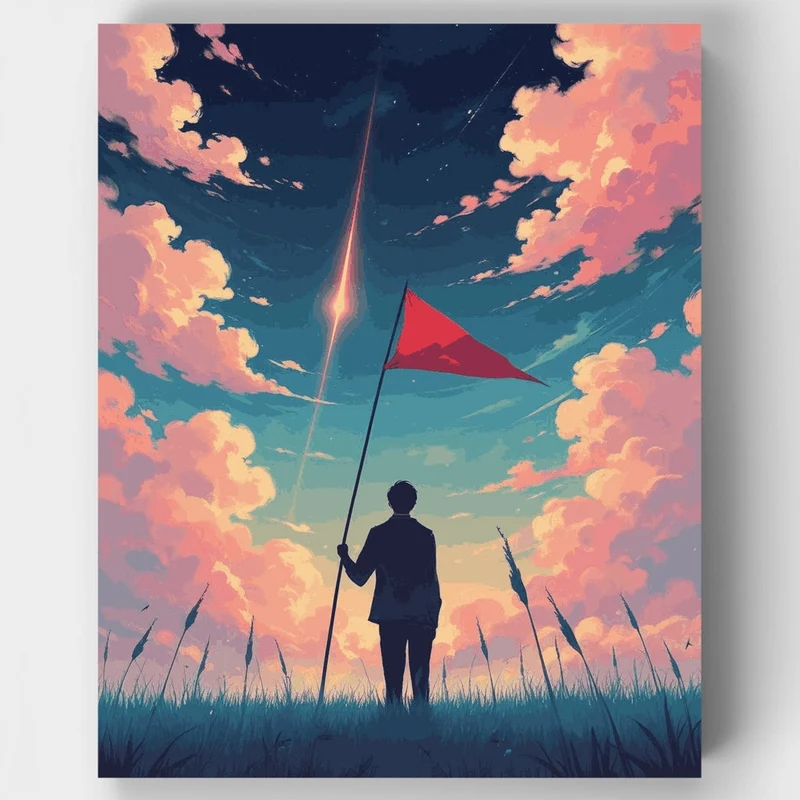 Dreamy Sky Adventure with Red Flag - Paint by Numbers Kit