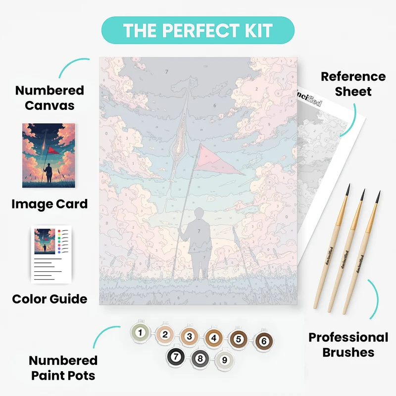 Dreamy Sky Adventure with Red Flag - Paint by Numbers Kit