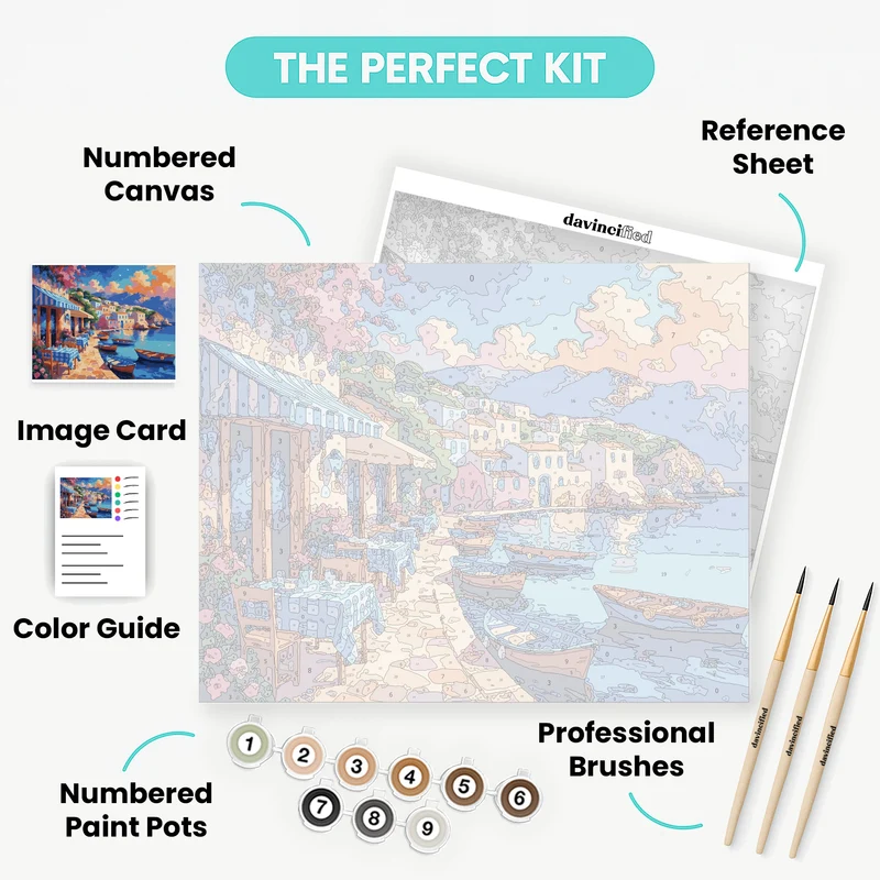 Mediterranean Seaside Cafe Terrace - Paint by Numbers Kit