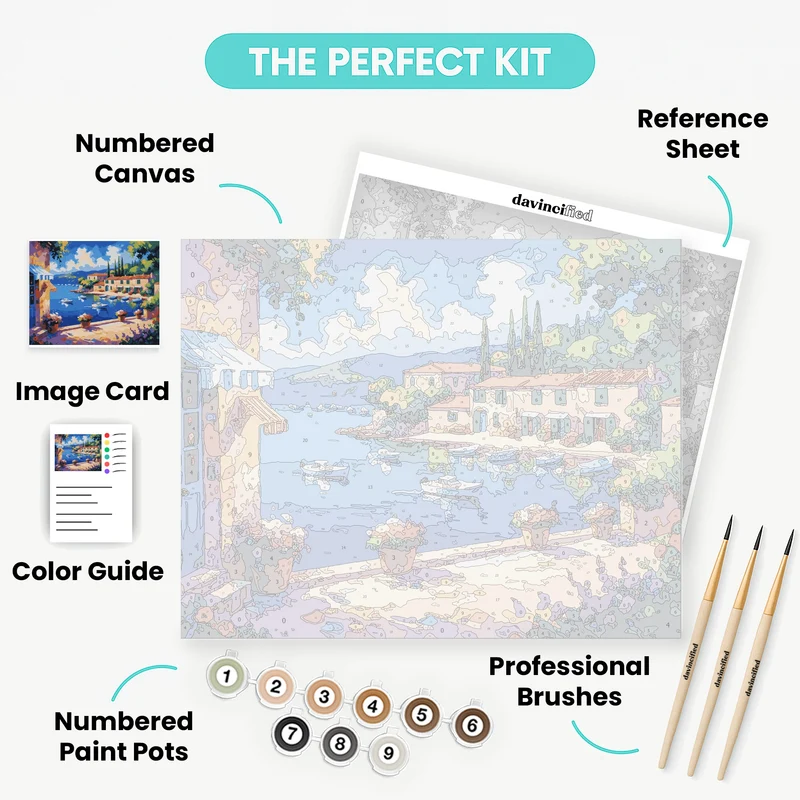 Mediterranean Coastal Harbor Terrace - Paint by Numbers Kit