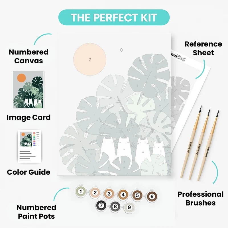 Tropical Cats Under Monstera Leaves - Paint by Numbers Kit