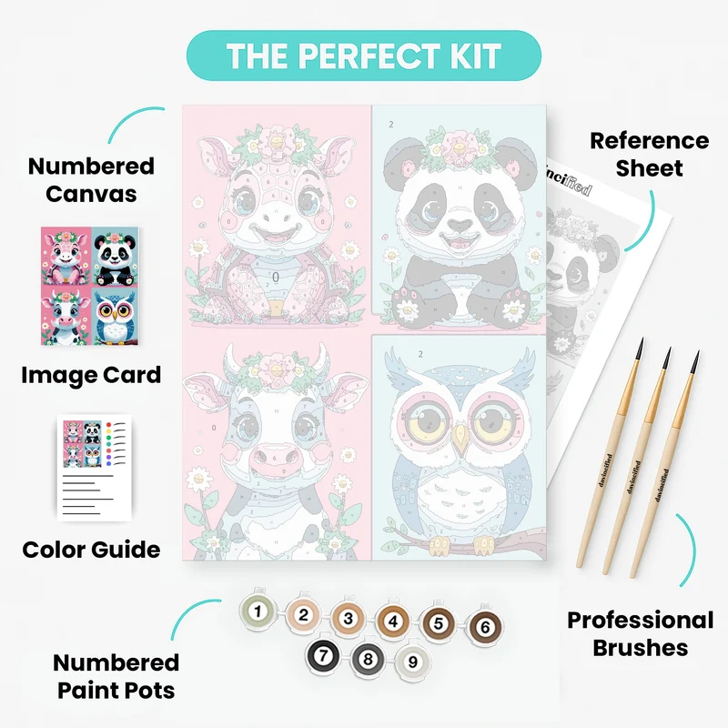 Adorable Baby Animals with Flower Crowns - Paint by Numbers Kit