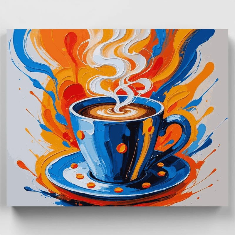 Vibrant Coffee Cup with Swirling Steam - Paint by Numbers Kit