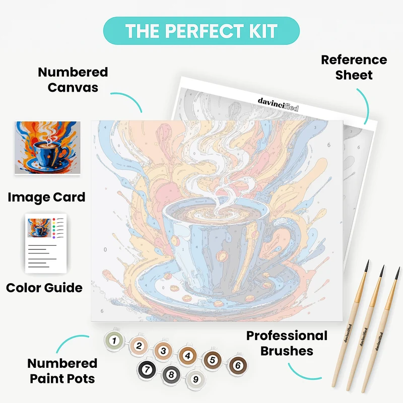 Vibrant Coffee Cup with Swirling Steam - Paint by Numbers Kit