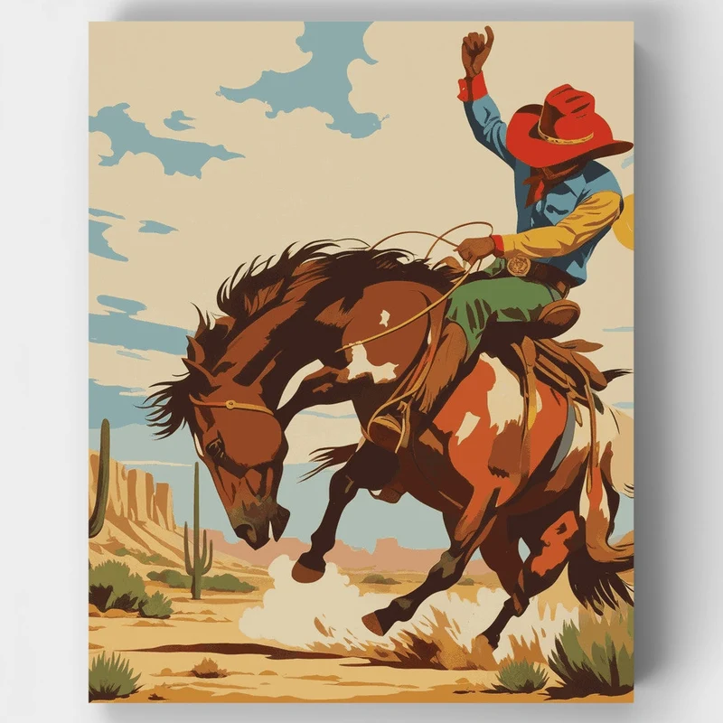 Bucking Bronco in Desert - Paint by Numbers Kit