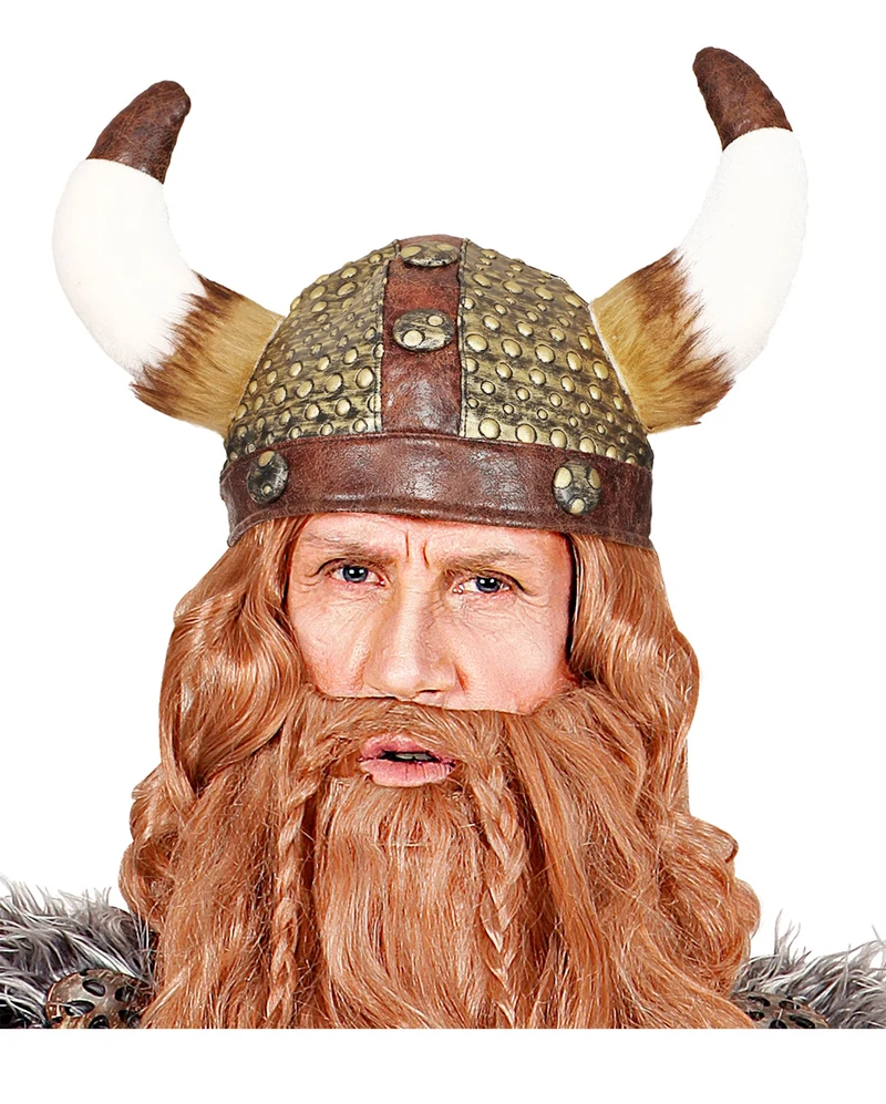 Faxe Wikinger Helm in Lederoptik mit Kunstfell