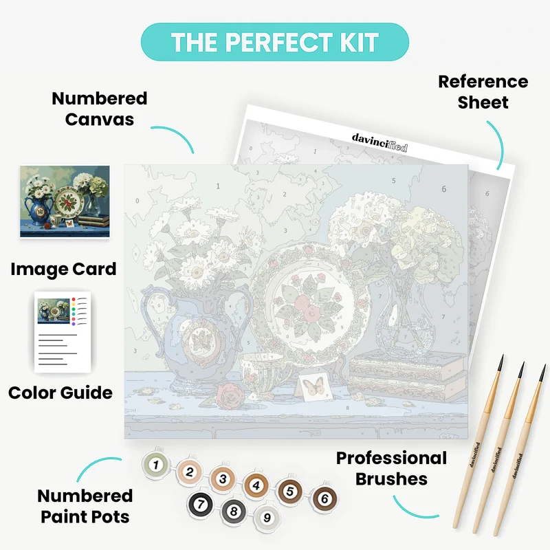 Vintage Still Life with Flowers and China - Paint by Numbers Kit