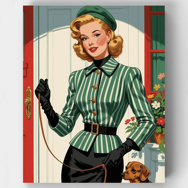 Vintage Pin-Up Girl with Dog - Paint by Numbers Kit