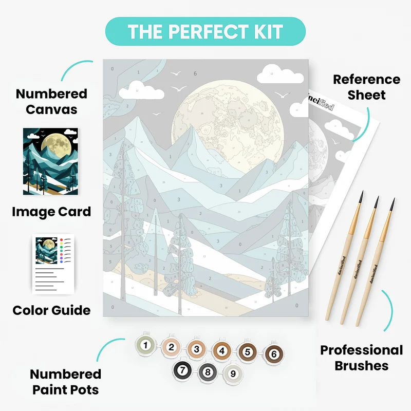 Mountain Moonlight Winter Forest - Paint by Numbers Kit