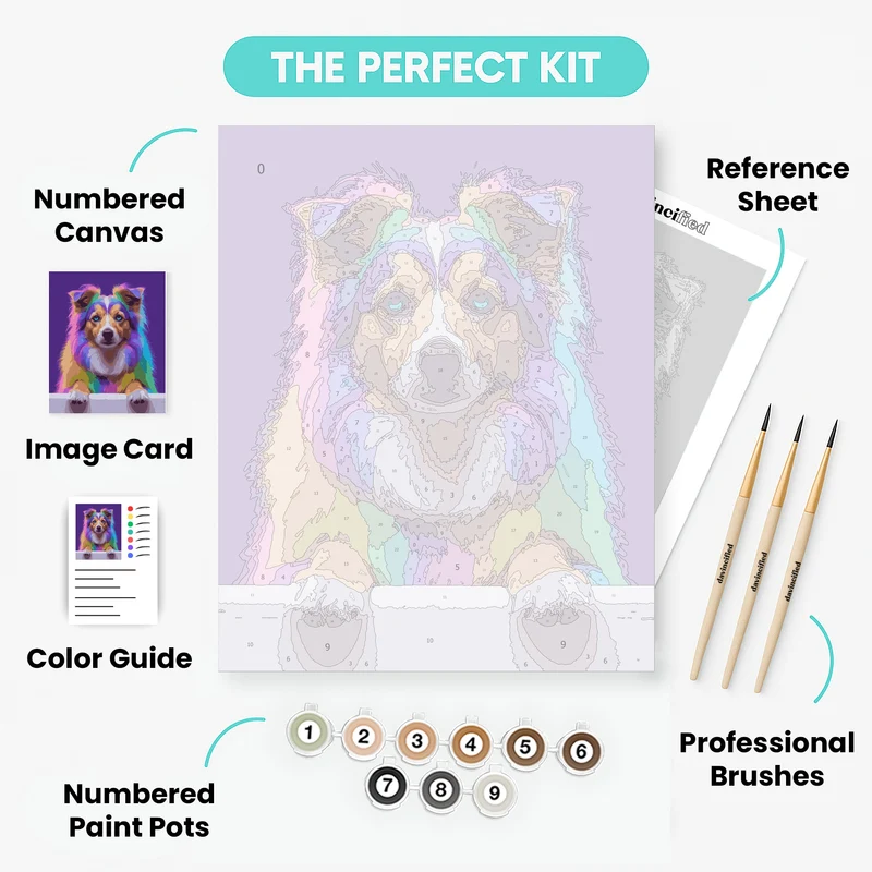 Colorful Rainbow Dog Portrait - Paint by Numbers Kit