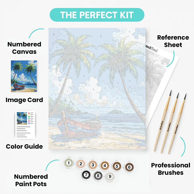 Tropical Beach Boat Paradise - Paint by Numbers Kit