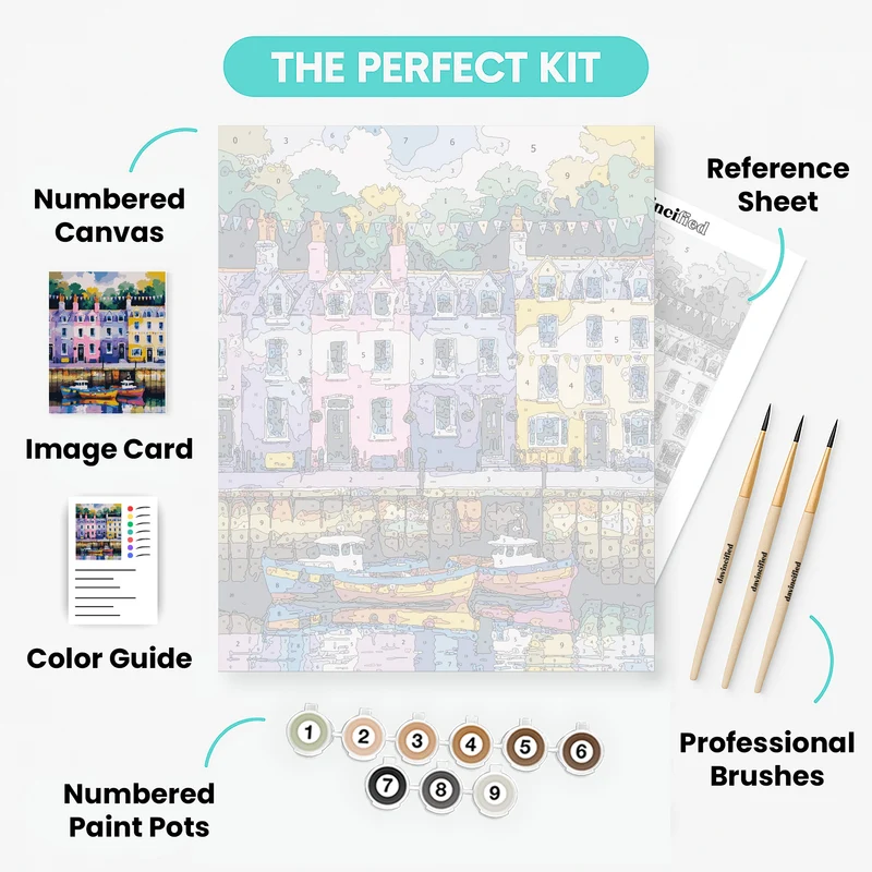 Colorful Harbor Village - Paint by Numbers Kit