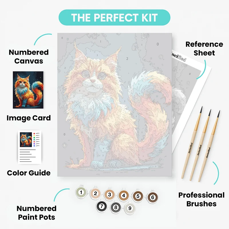 Cosmic Maine Coon Cat with Vibrant Fur - Paint by Numbers Kit
