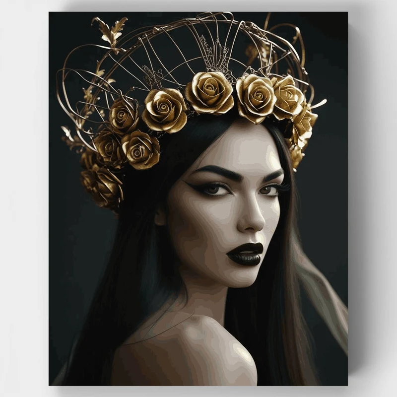 Gothic Portrait with Golden Roses Crown - Paint by Numbers Kit