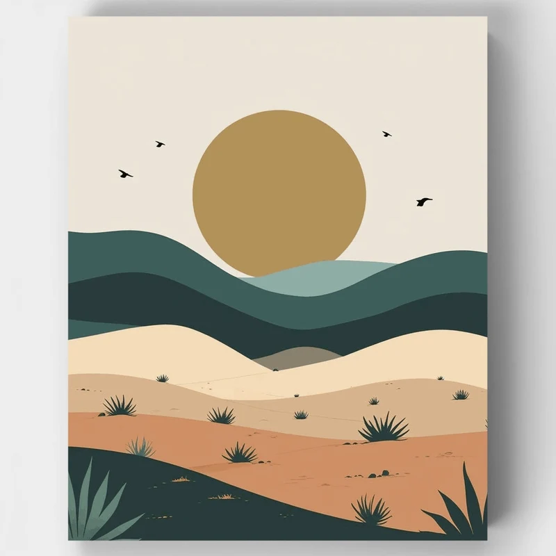 Desert Landscape with Sun - Paint by Numbers Kit
