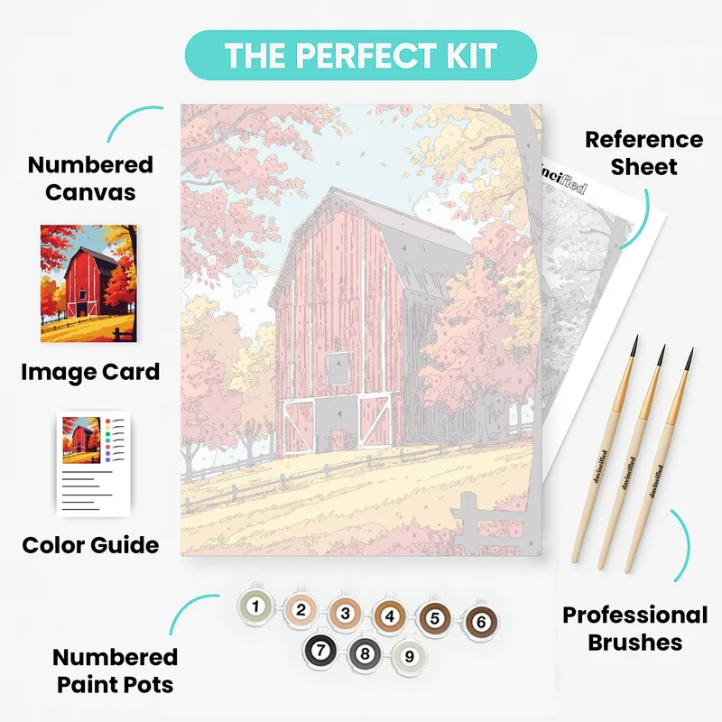 Autumn Red Barn Landscape - Paint by Numbers Kit