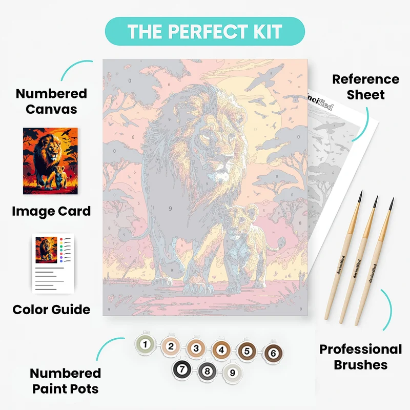 Majestic Lion Father and Cub African Sunset - Paint by Numbers Kit