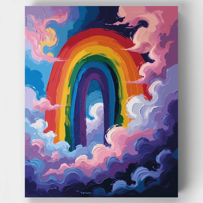 Vibrant Rainbow Through Dreamy Clouds - Paint by Numbers Kit