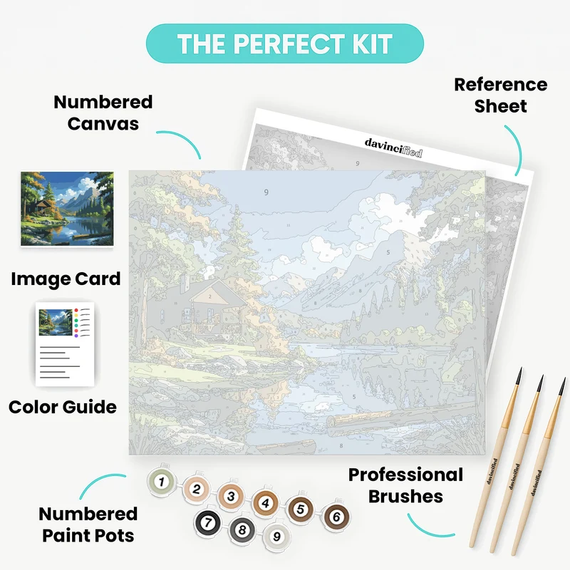Lakeside Mountain Cabin Sanctuary - Paint by Numbers Kit