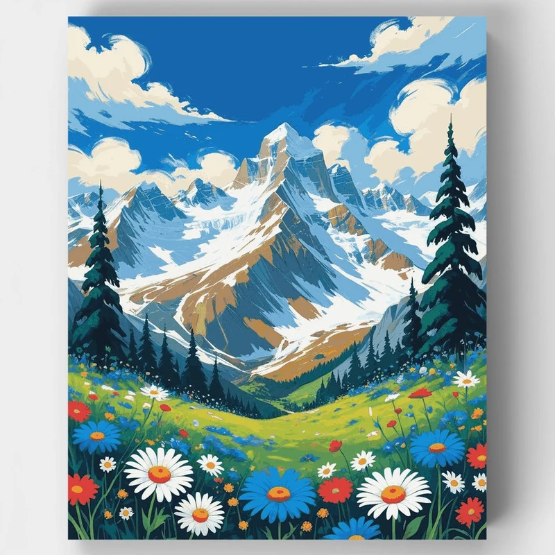 Alpine Meadow Mountain Vista - Paint by Numbers Kit
