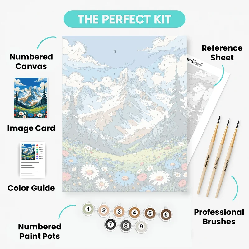 Alpine Meadow Mountain Vista - Paint by Numbers Kit