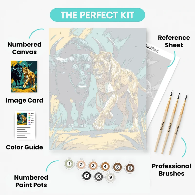 Bull and Lion Wildlife Encounter - Paint by Numbers Kit