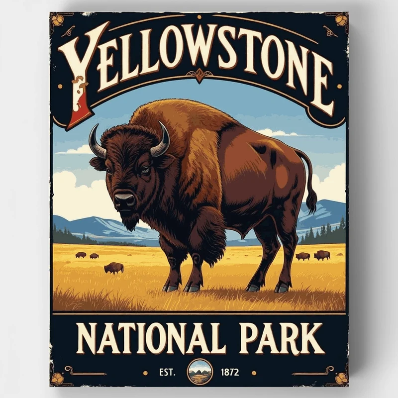 Yellowstone Bison National Park Poster - Paint by Numbers Kit