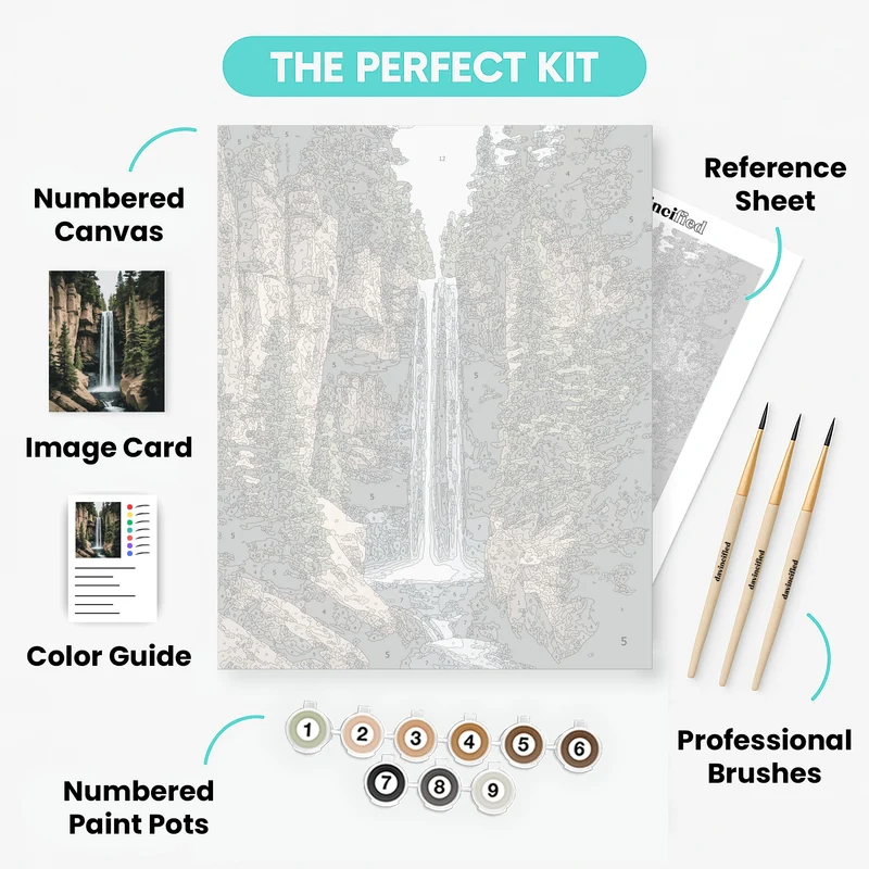 Towering Waterfall Through Rocky Canyon - Paint by Numbers Kit