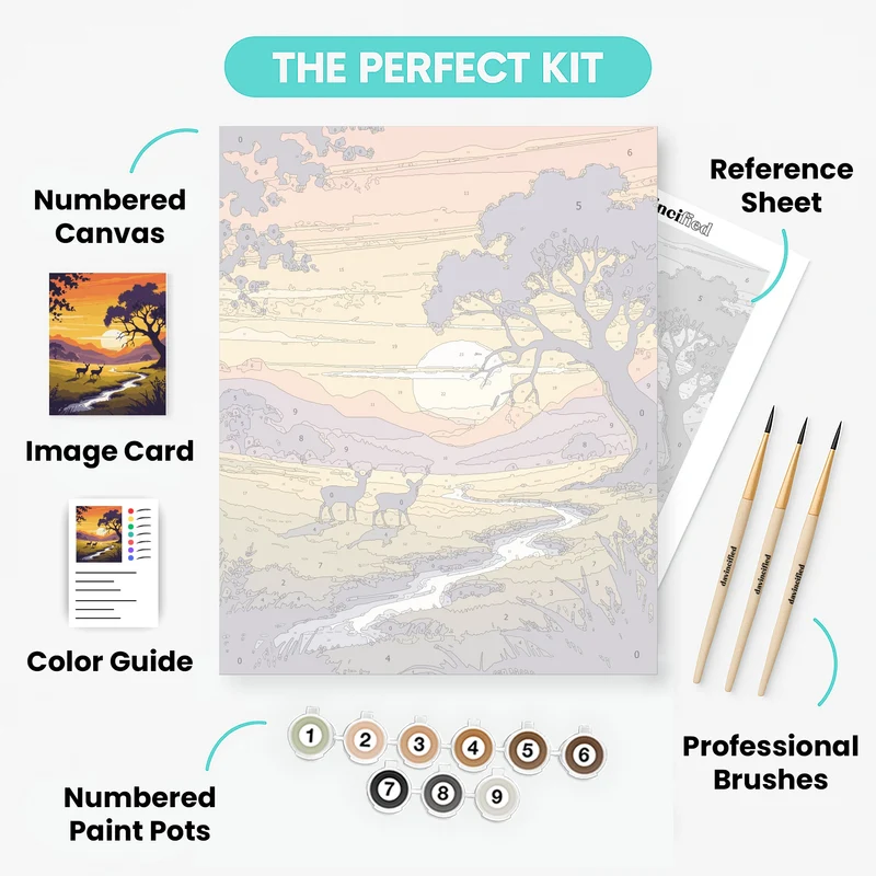 African Savanna Sunset with Deer - Paint by Numbers Kit