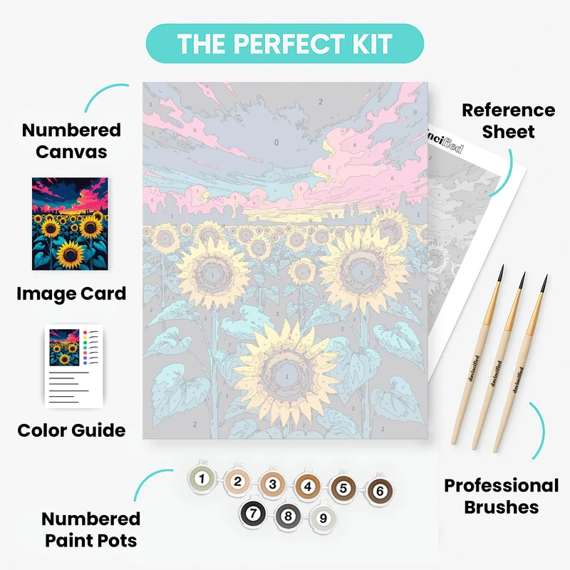 Vibrant Sunflower Field at Sunset - Paint by Numbers Kit