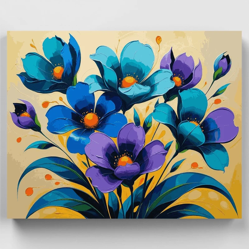 Blue and Purple Floral Bouquet - Paint by Numbers Kit