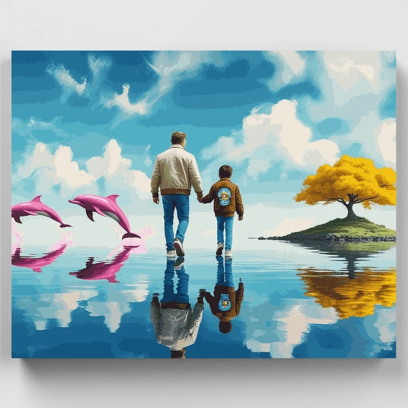 Father and Child Walking on Water - Paint by Numbers Kit