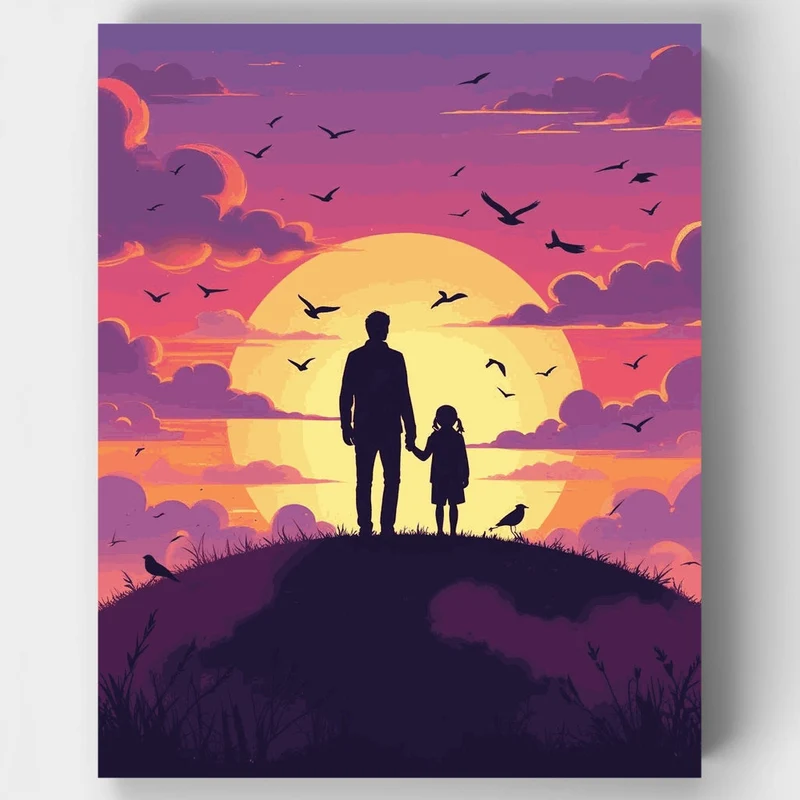 Father and Child Sunset Silhouette - Paint by Numbers Kit