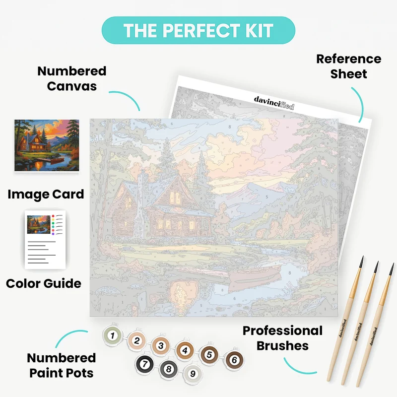 Cozy Log Cabin by the Stream - Paint by Numbers Kit