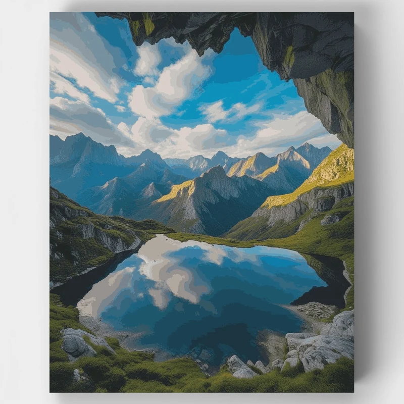 Mountain Lake Cave View - Paint by Numbers Kit