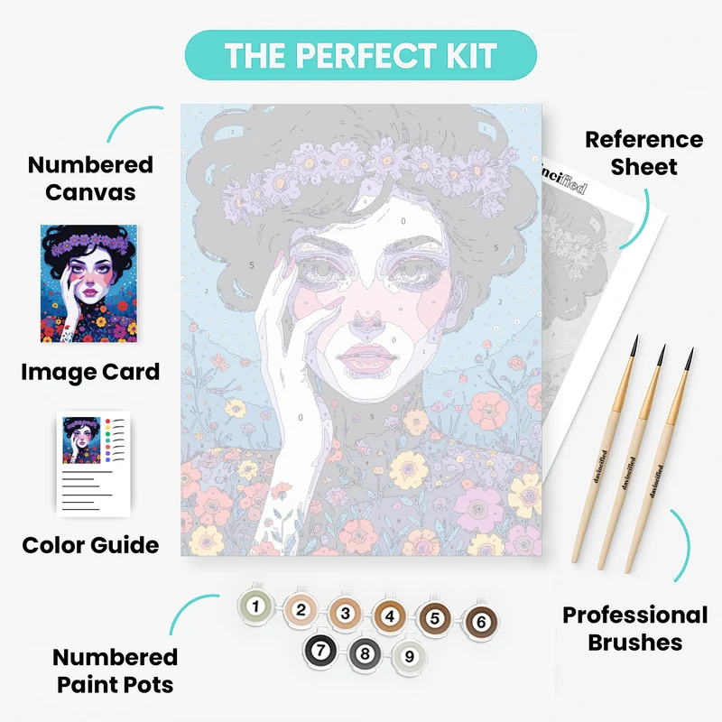 Whimsical Floral Portrait Woman - Paint by Numbers Kit