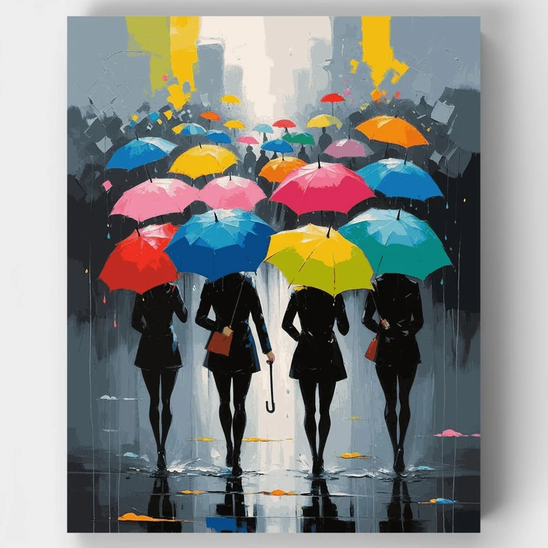 Colorful Umbrellas in the Rain - Paint by Numbers Kit