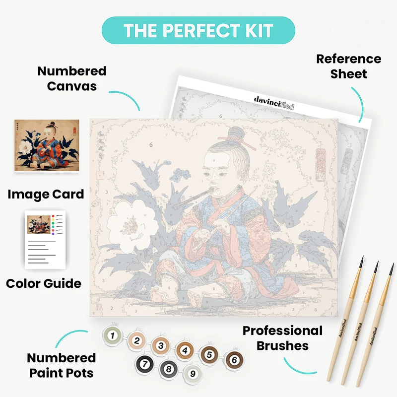 Traditional Japanese Child with Flute - Paint by Numbers Kit
