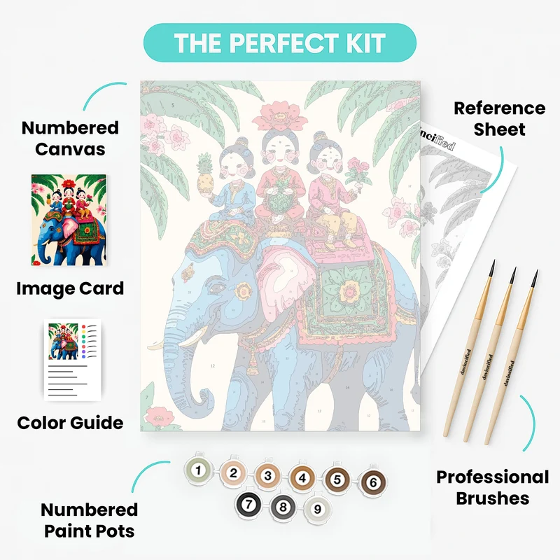Festive Elephant Ride with Children - Paint by Numbers Kit